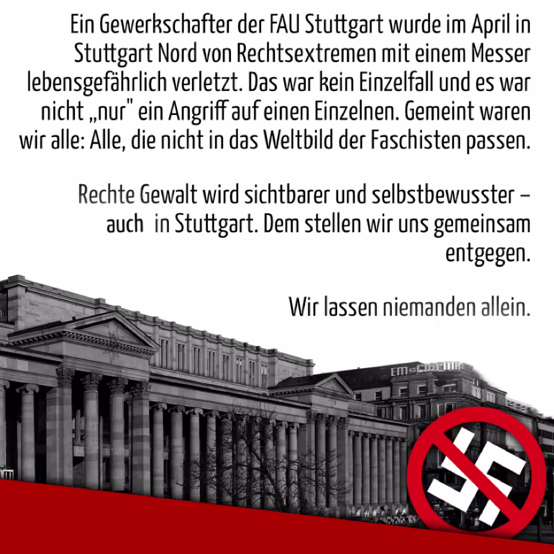 Rechte Gewalt tötet – Solidarität mit niedergestochenem Antifaschisten in Stuttgart